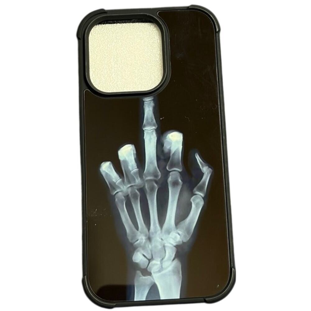 IPhone 16 Pro 6 inch Phone Case (Black Skelonton Had Middle Finger)